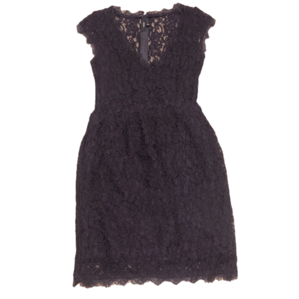 𝅺babaton Dark Purple Lace Fringe V Neck Mini Cocktail Dress Sz 2